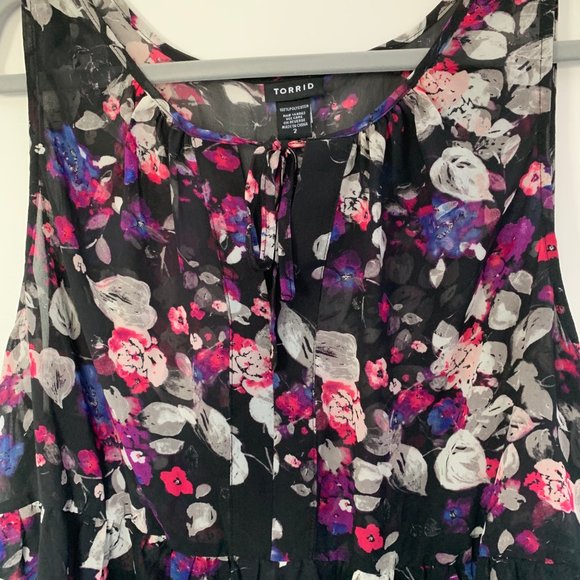 Torrid Floral Print Chiffon Tie Front Tank Top - Picture 2 of 7